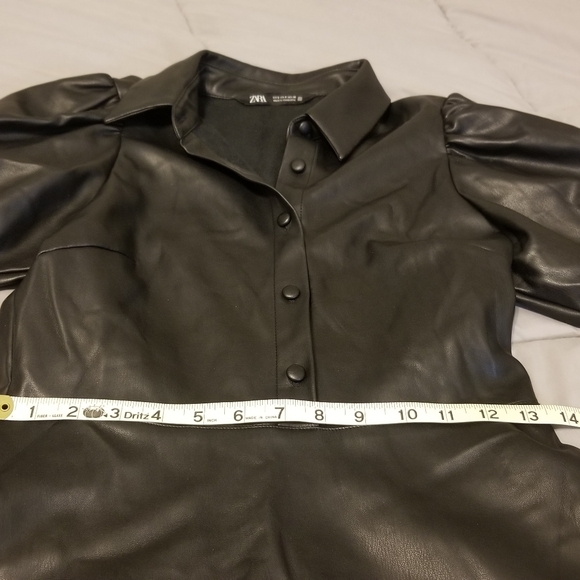 Zara black faux leather puff sleeve a line dress - Picture 2 of 9